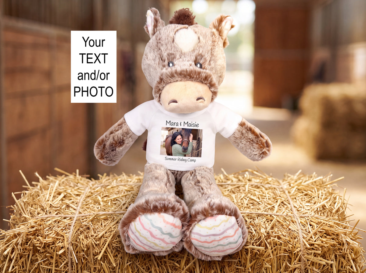 Personalized Stuffed Horse - 12" Promise Pony, Ebba Baby Plush Collection with your custom photo and/or text