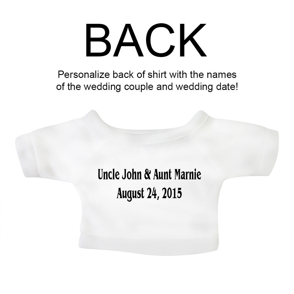 Back of personalized ring bearer or flower girl teddy bear t-shirt