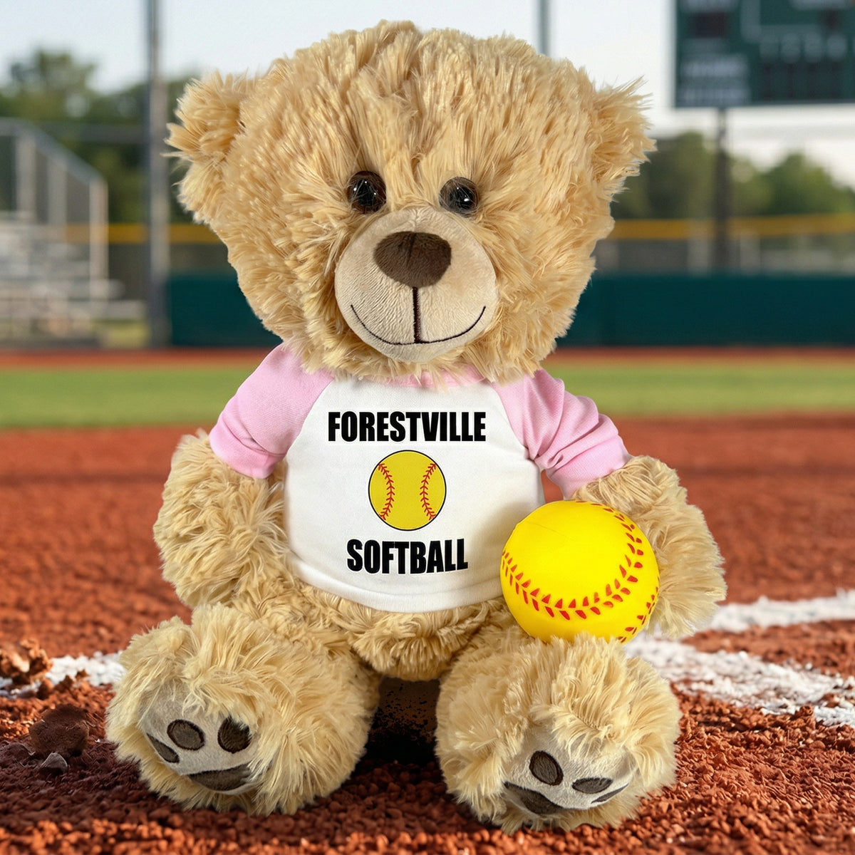Softball Teddy Bear - Personalized 14" Honey Bear