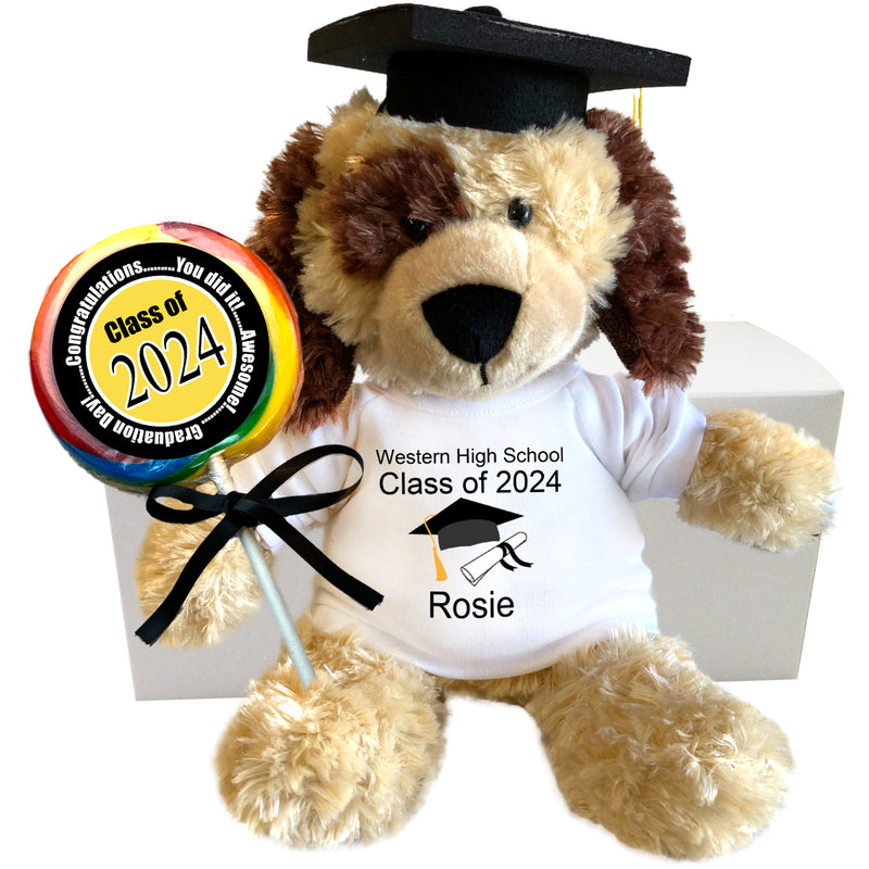 Personalized Puppy Dog Graduation Gift Set - 12 Inch Plush Spotty Dog - Class of 2024