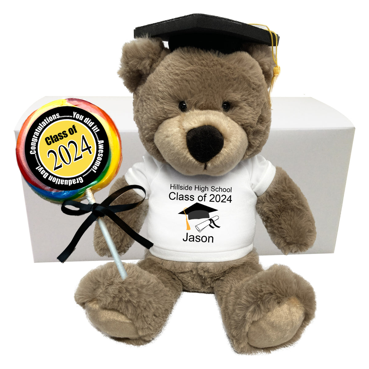 Personalized Graduation Teddy Bear Gift Set - 14" Taupe Bear