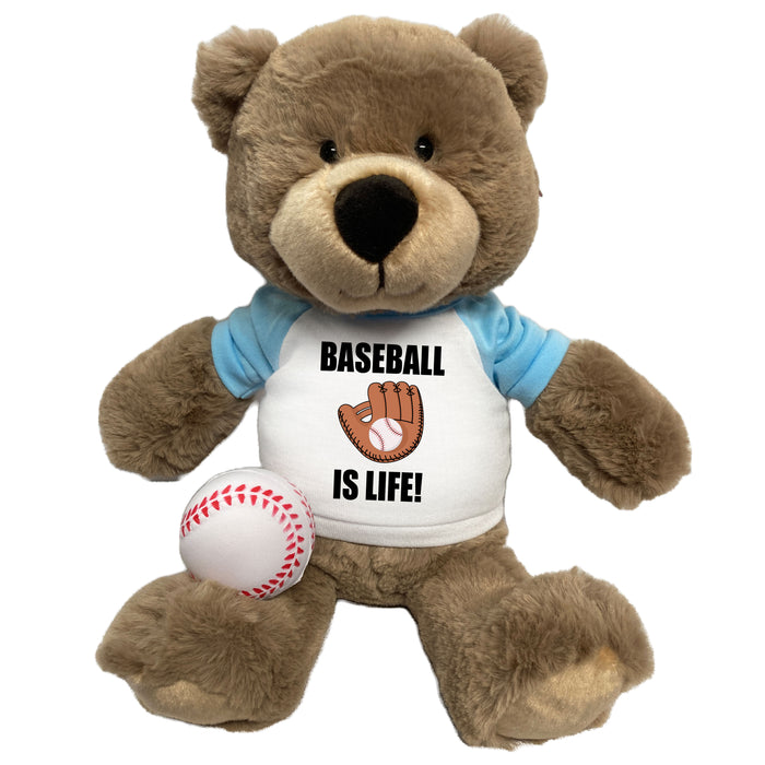 Baseball Teddy Bear - Personalized 14" Taupe Bear