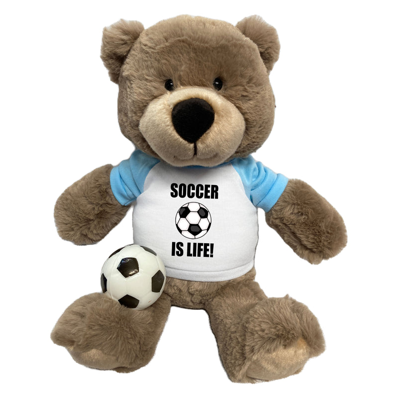 Soccer Teddy Bear - Personalized 14" Taupe Bear