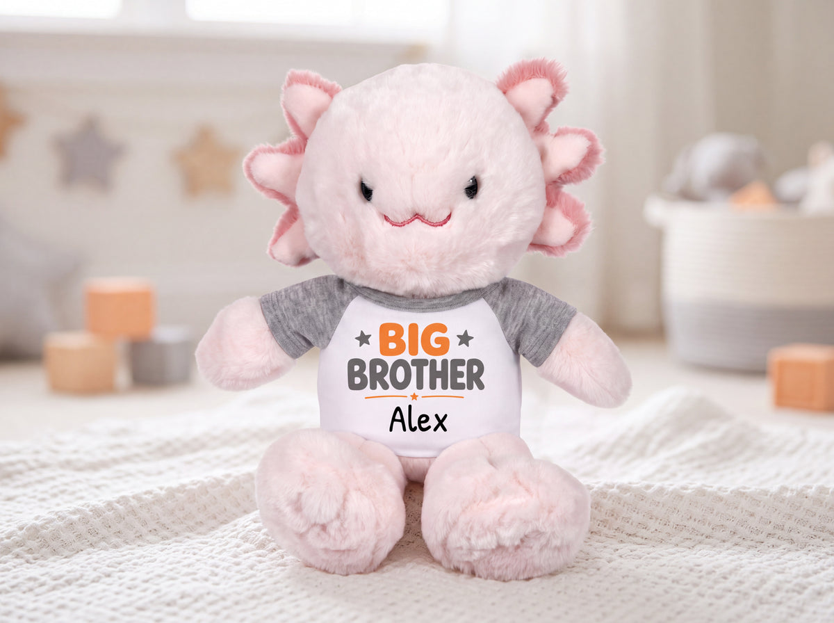 Personalized Big Brother Stuffed Axolotyl - 12 Inch Plush Axolytl - Big Brother Gift