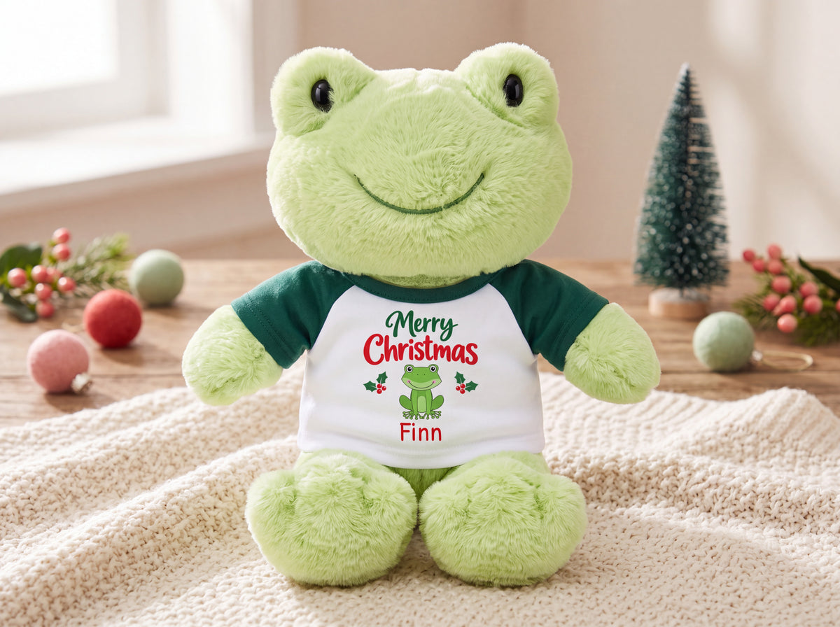 Personalized Christmas Stuffed Frog - 12 Inch Plush Tumbletoes Frog
