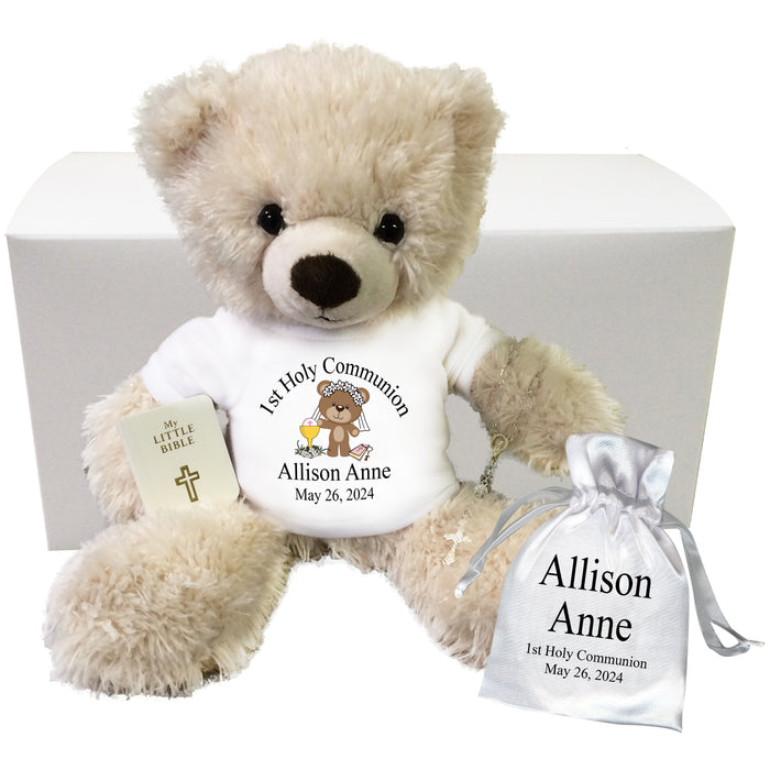 Personalized 1st Communion Teddy Bear Gift Set - 12" Cream Tummy Bear