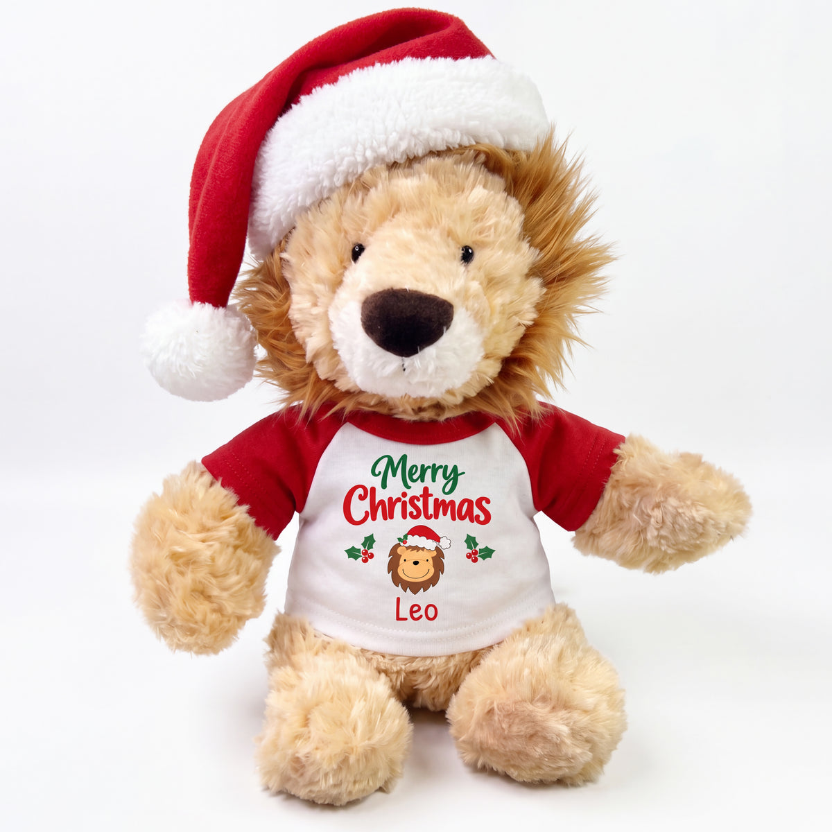 Personalized Christmas Stuffed Lion - 12 Inch Plush Tubbie Wubbies Lion with optional Santa ha