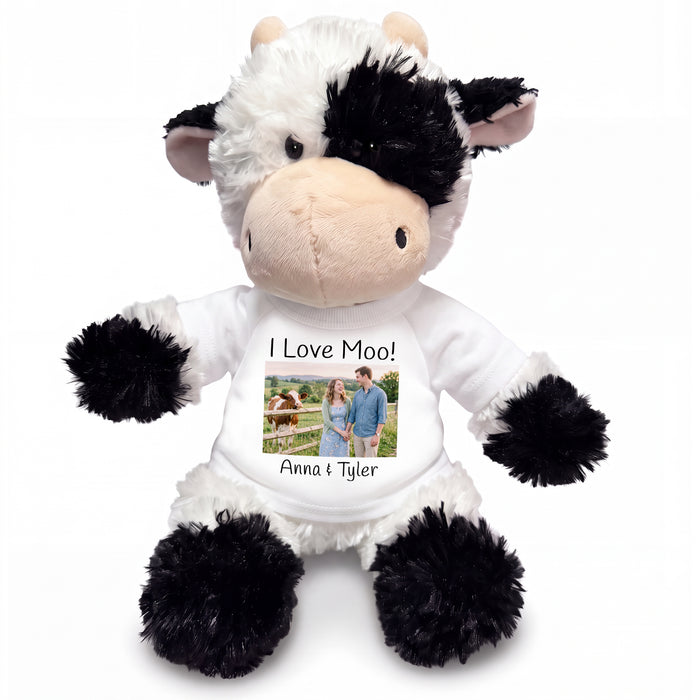 Personalized Stuffed Cow - 12 inch Tubbie Wubbie Cow with Photo and/or Text - White, Print on Front Only