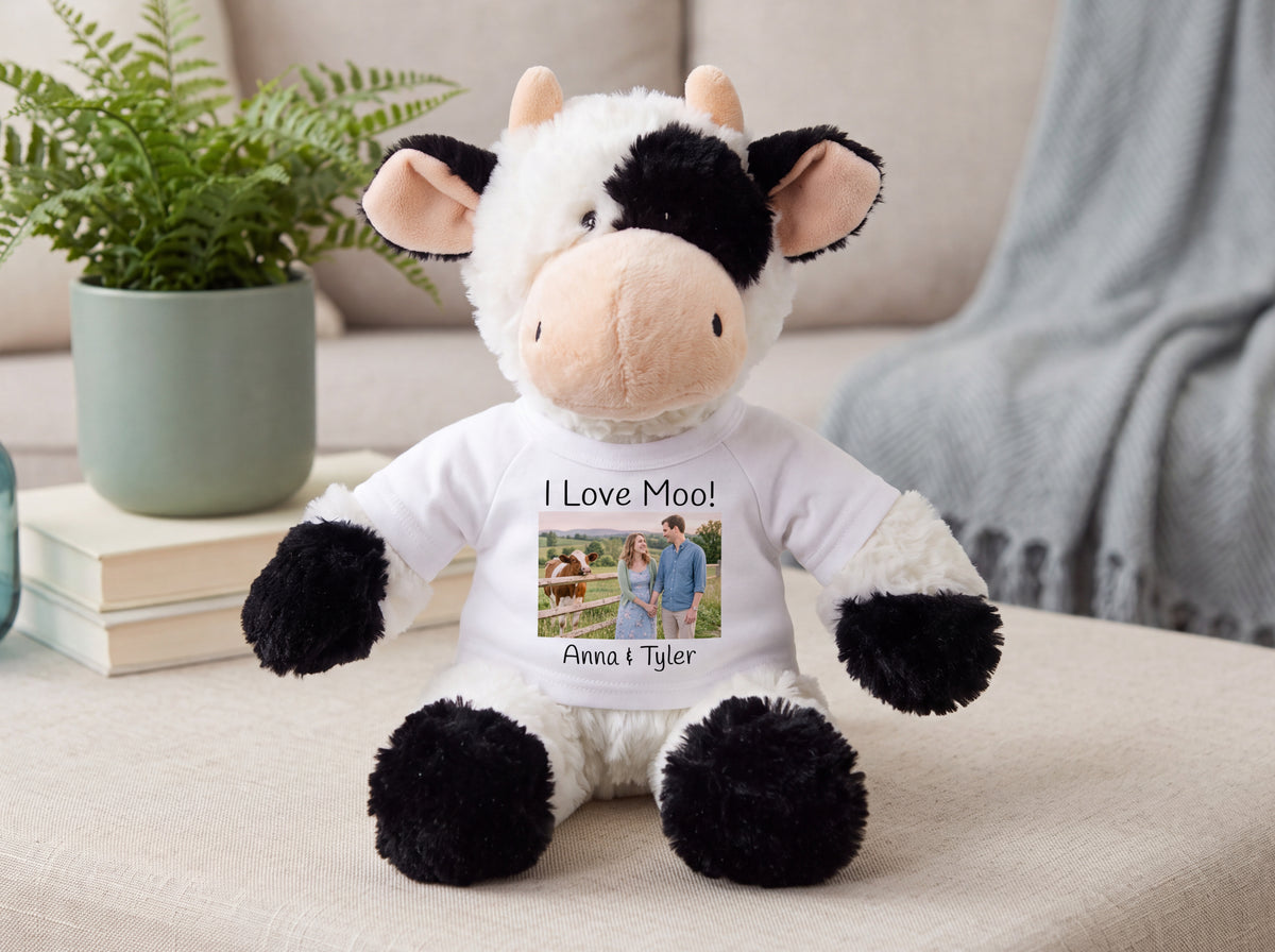 Personalized Stuffed Cow - 12 inch Tubbie Wubbie Cow with your custom Photo and/or Text