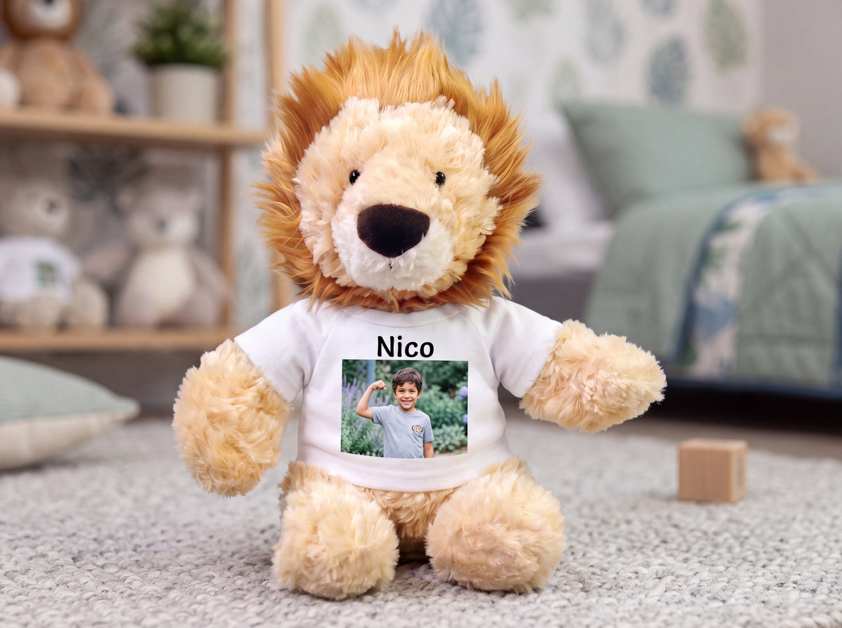 Personalized Stuffed Lion - 12 inch Plush Lion with your custom Photo and/or Text