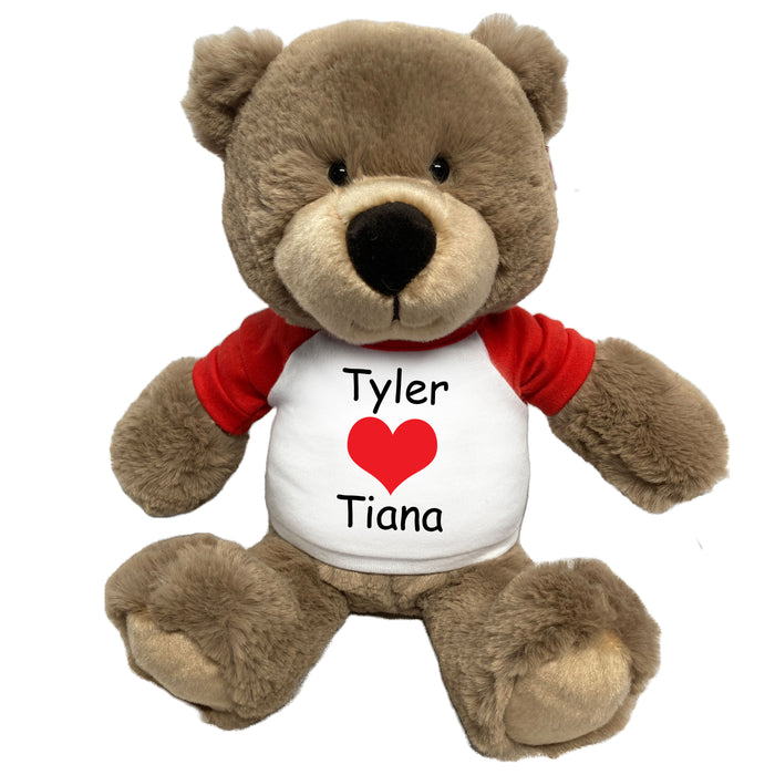 Personalized Valentine Love Heart Teddy Bear - 14 inch Taupe Bear