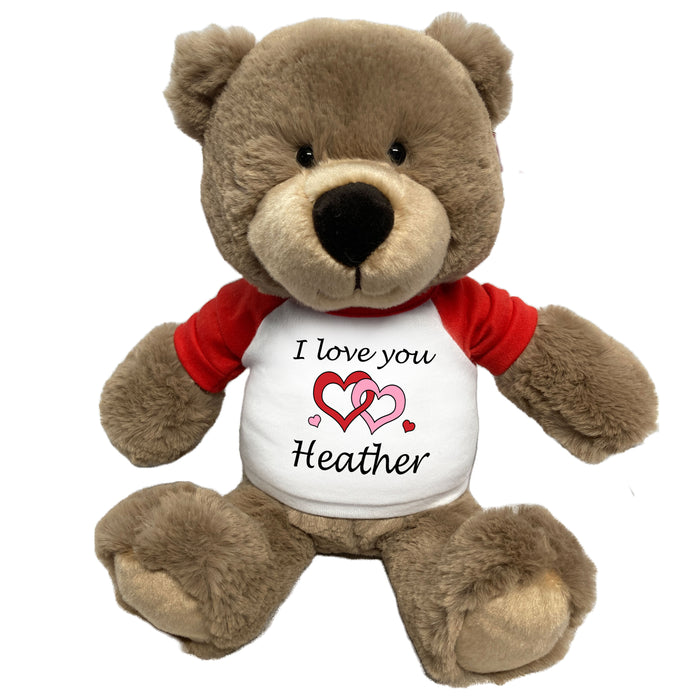 Personalized I love you Valentine Teddy Bear - 14" Taupe Bear