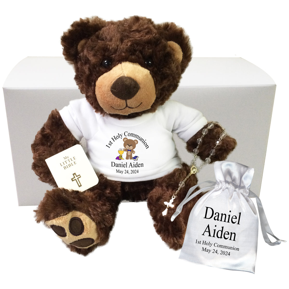 Personalized 1st Communion Teddy Bear Gift Set - 13" Brown Vera Bear