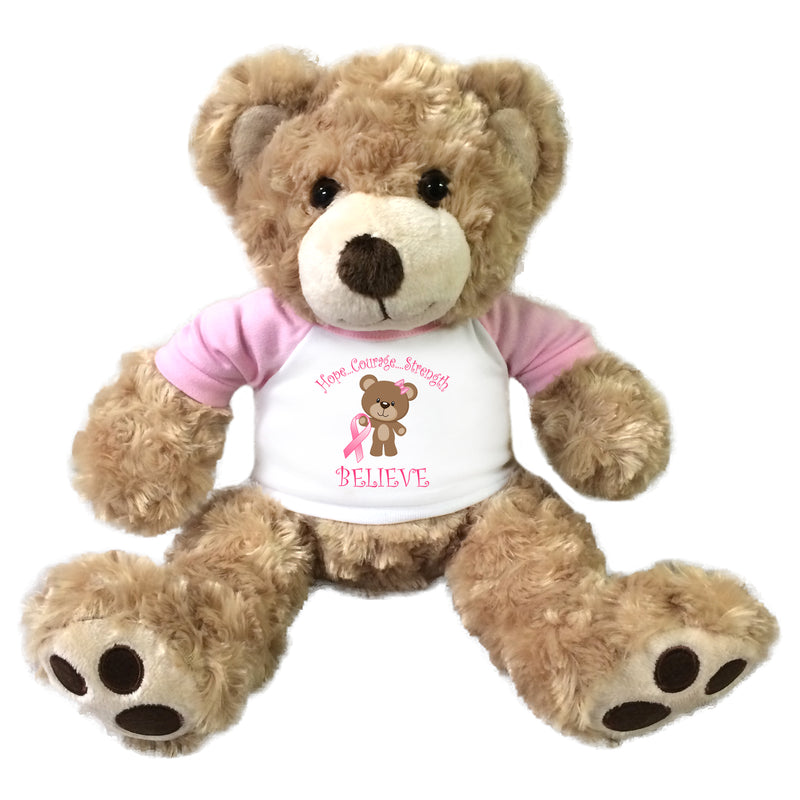 Breast Cancer Support Teddy Bear - Personalized 13 inch Honey Vera Bear - Believe Design