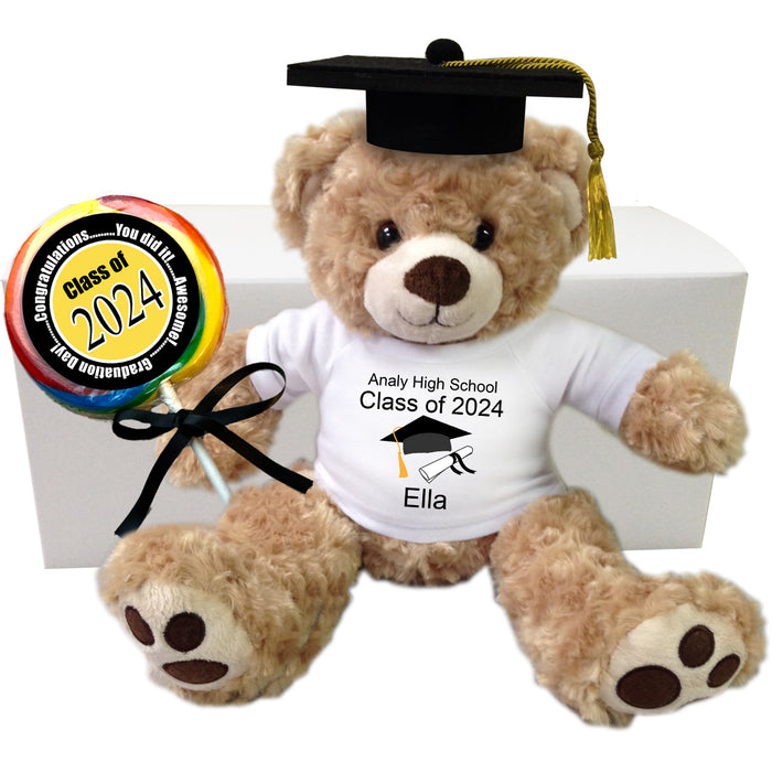 Personalized Graduation Teddy Bear Gift Set - 13" Honey Vera Bear - Class of 2024