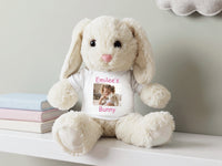 Personalized Stuffed 13 inch White Bunny Rabbit with your custom Photo and/or Text