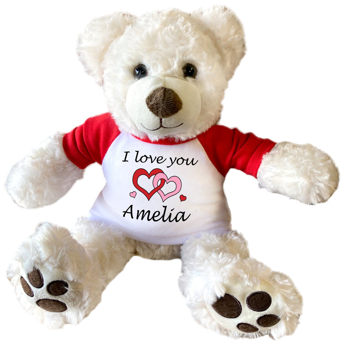 Personalized I love you Valentine Teddy Bear - 13" White Vera Bear