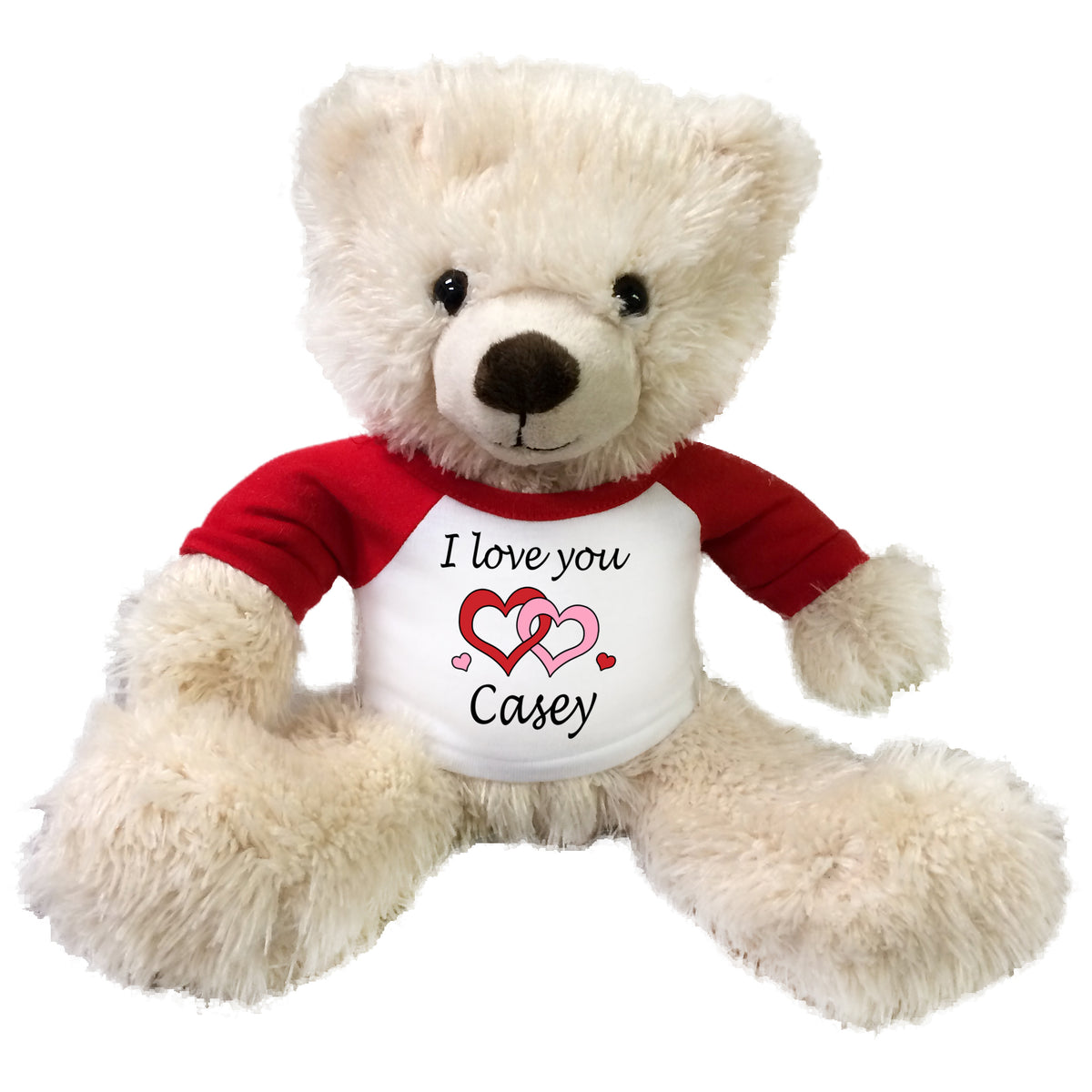 Personalized I love you Valentine Teddy Bear - 14" Cream Tummy Bear – Say it with a Stuffed Animal
