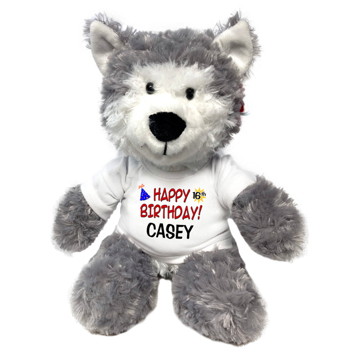 Personalized Birthday Wolf/Husky Dog - 12 Inch Tubbie Wubbie Plush
