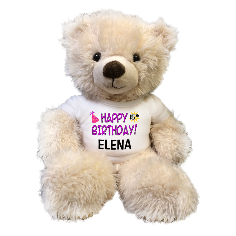 Personalized Birthday Teddy Bear - 14 Inch Fuzzy Cream Bear