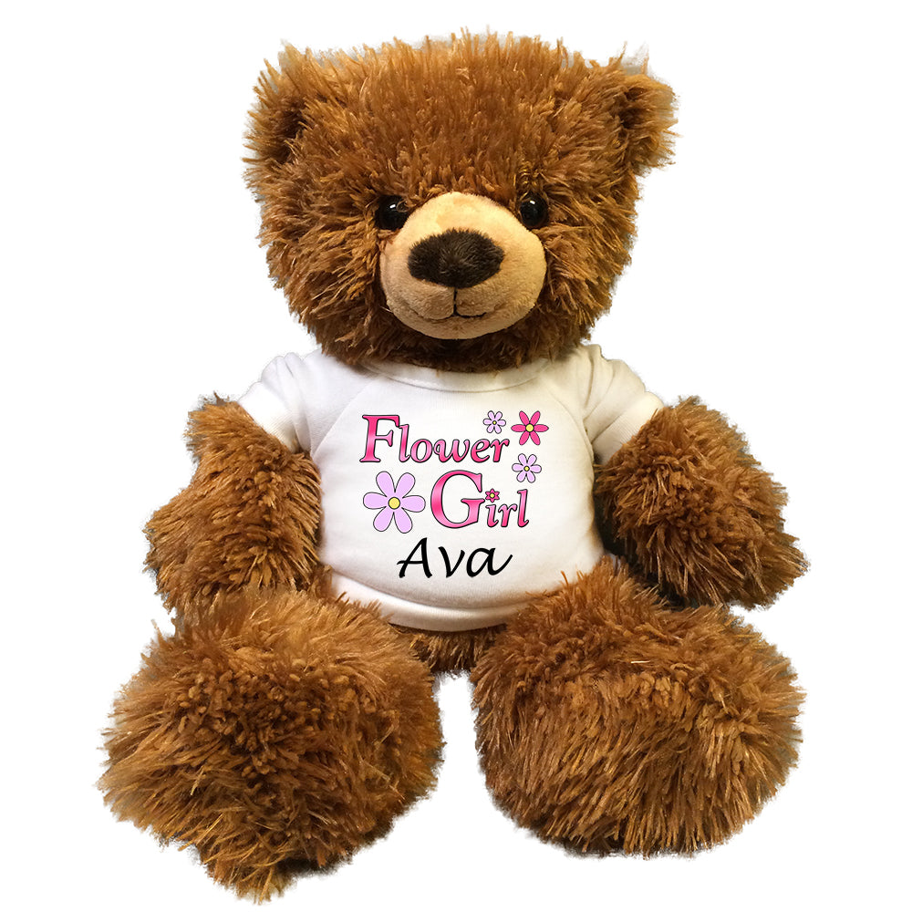 Personalized Flower Girl Teddy Bear - 14" Brown Tummy Bear