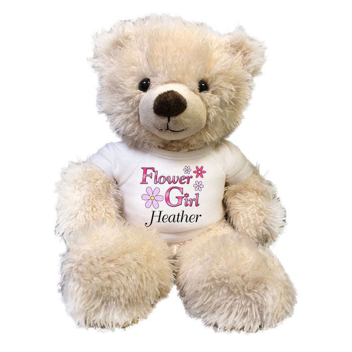 Personalized Flower Girl Teddy Bear - 14" Cream Tummy Bear