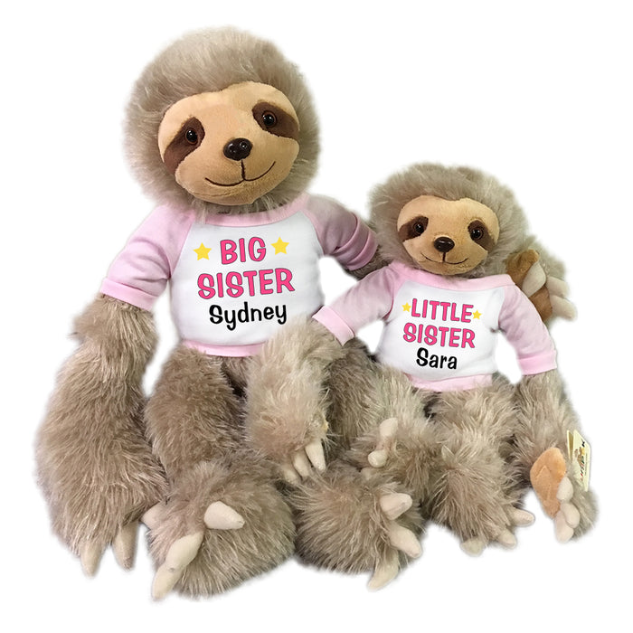 Big Sister / Little Sister Personalized stuffed Sloths - Set of 2 Tan sloths, 18" and 12"