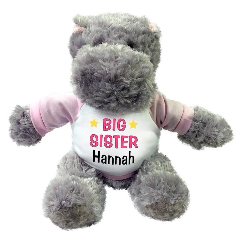 Personalized Big Sister Hippo - 12" Stuffed Hippopotamus