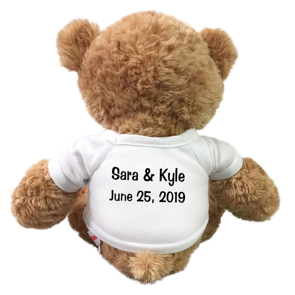 Example of back text on personalized ring bearer teddy bear