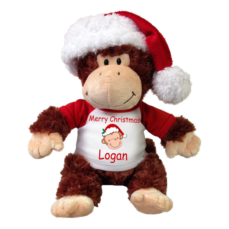 Personalized Christmas Monkey - 12 Inch Tubbie Wubbie Chimp with Santa Hat