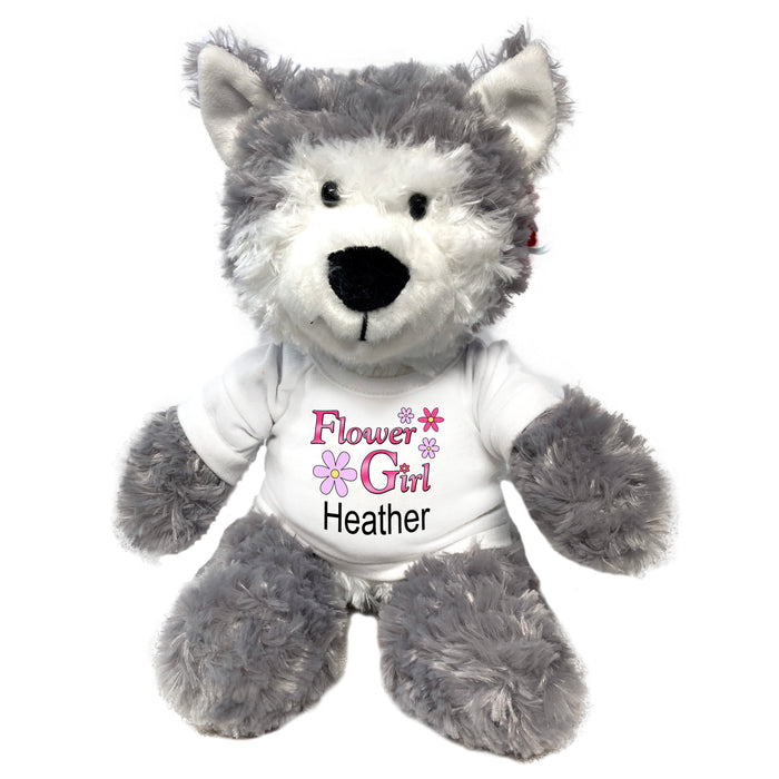 Personalized Flower Girl Wolf / Husky Dog - 12 Inch Plush