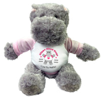 Hippo Sized Hugs  -  Personalized 12" Stuffed Hippopotamus for Valentines or Love - Pink