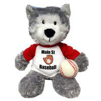 Baseball Wolf / Husky Dog - 12" Personalized Plush