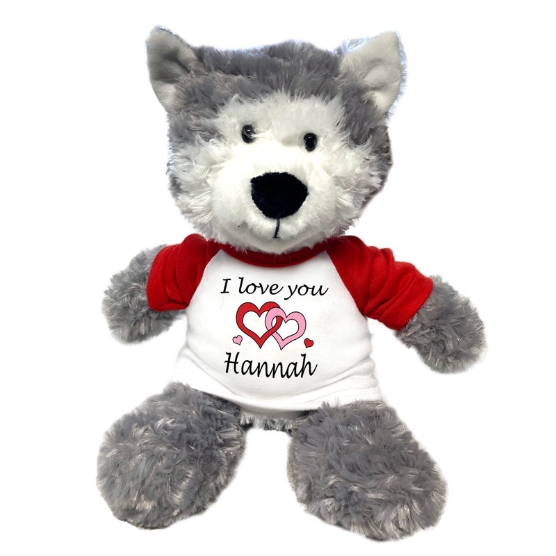 Personalized I love you Valentine Wolf / Husky Dog - 12" Plush