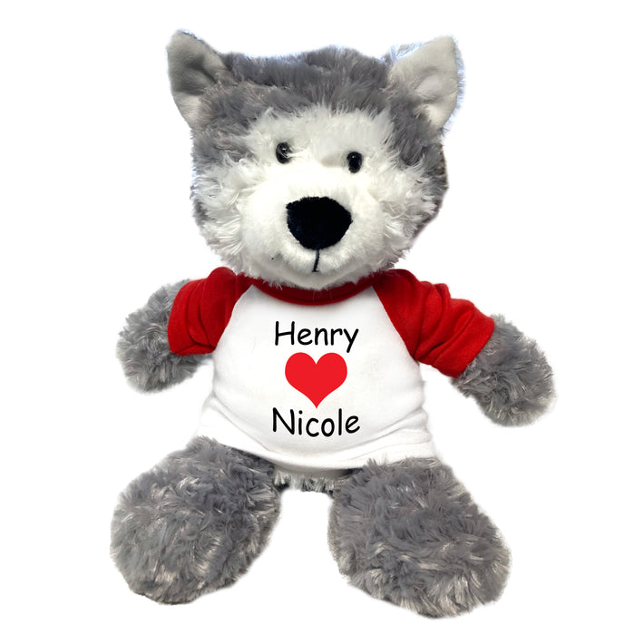 Personalized Valentine Heart Wolf / Husky Dog - 12" Plush