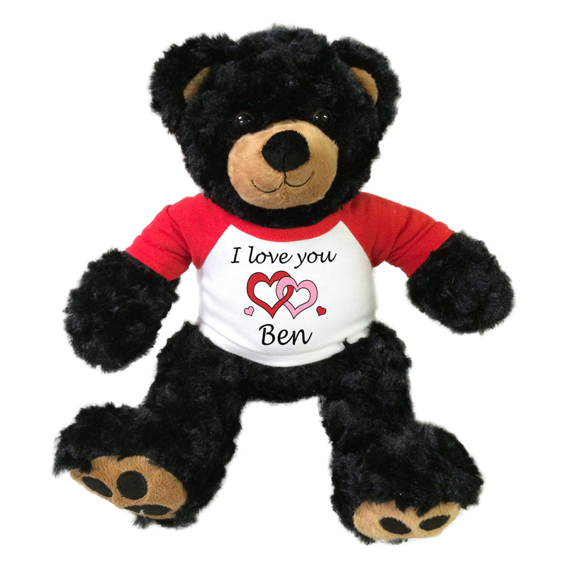 Personalized I love you Valentine Teddy Bear - 13" Black Vera Bear