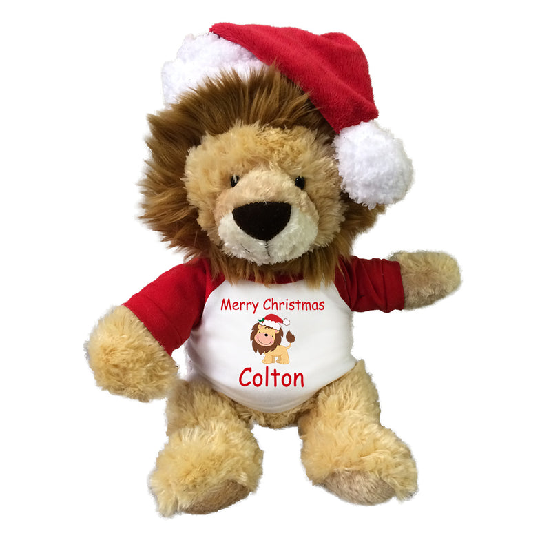 Personalized Christmas Lion - 12 Inch Tubbie Wubbie Lion with Santa Hat