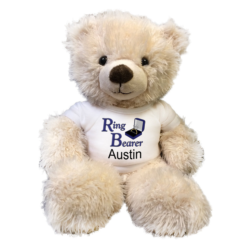 Personalized Ring Bearer Teddy Bear - Fuzzy Cream Bear