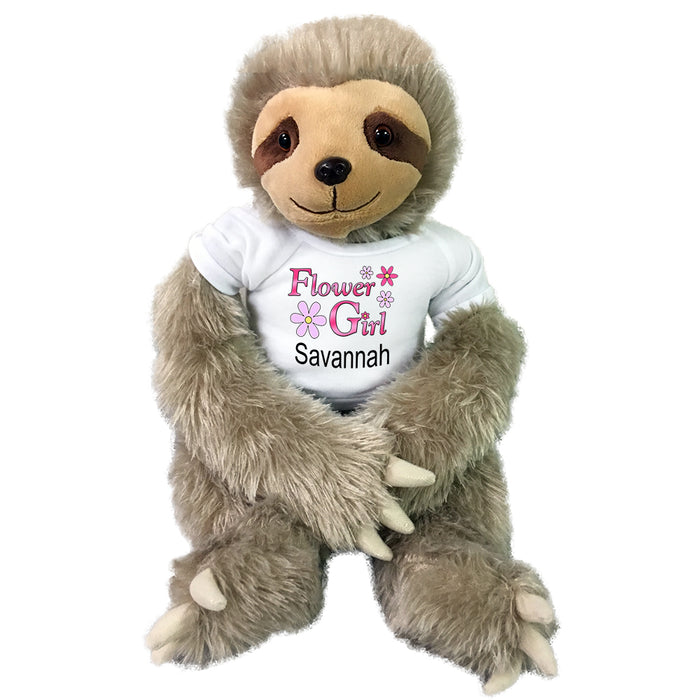 Personalized Flower Girl Sloth - 18" Plush Tan Sloth
