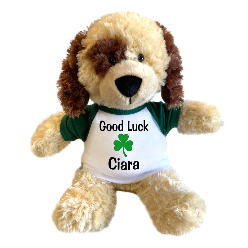Personalized Good Luck or St. Patrick's Day Dog - 12" Plush Spotty Dog