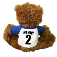 Personalized back of your baseball teddy bear with player's name and number