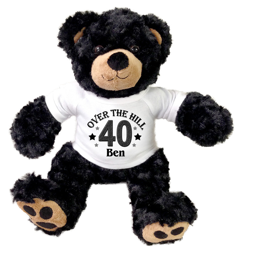 Personalized Over the Hill 40th Birthday Teddy Bear - 13 Inch Black Vera Bear