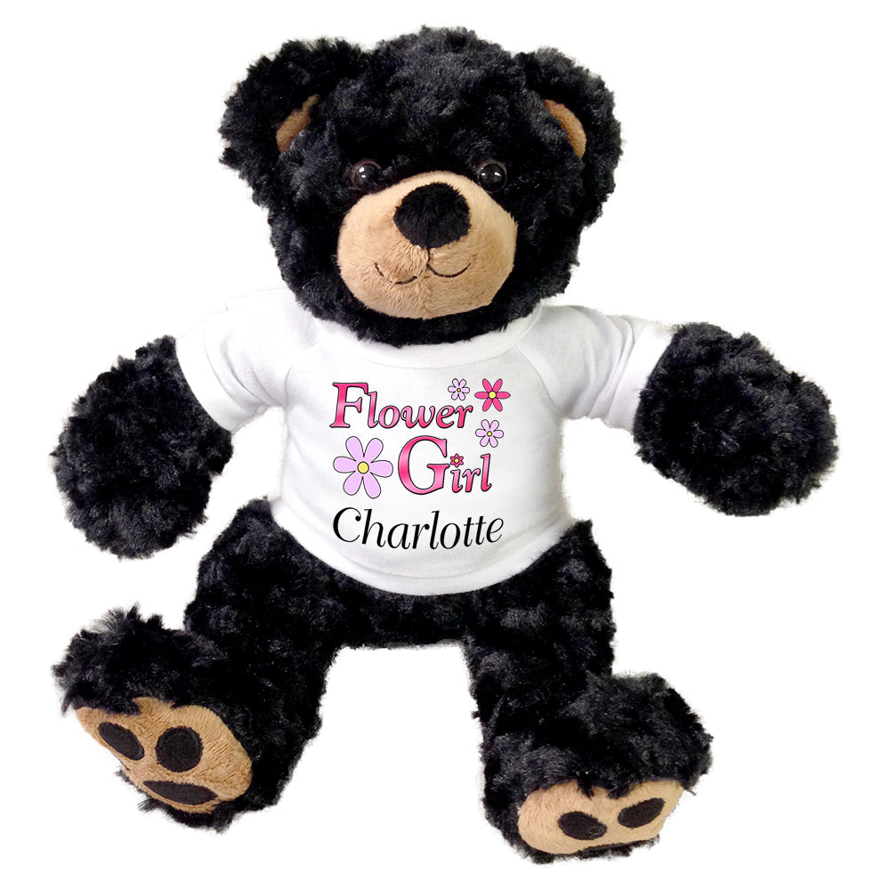 Personalized Flower Girl Teddy Bear - 13" Black Vera Bear