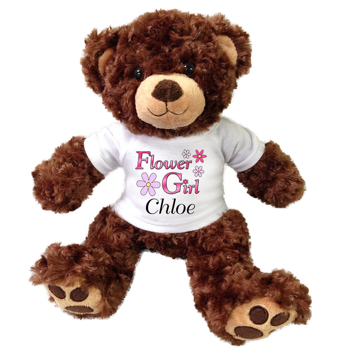 Personalized Flower Girl Teddy Bear - 13" Brown Vera Bear