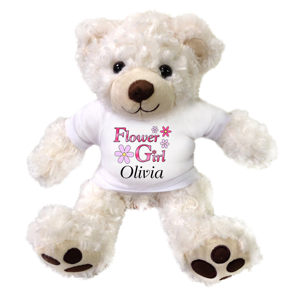 Personalized Flower Girl Teddy Bear - 13" White Vera Bear