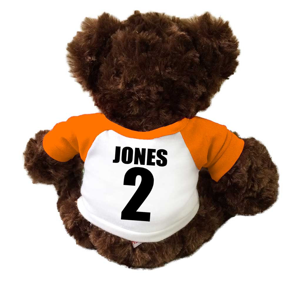Personalized back of your baseball teddy bear with player's name and number