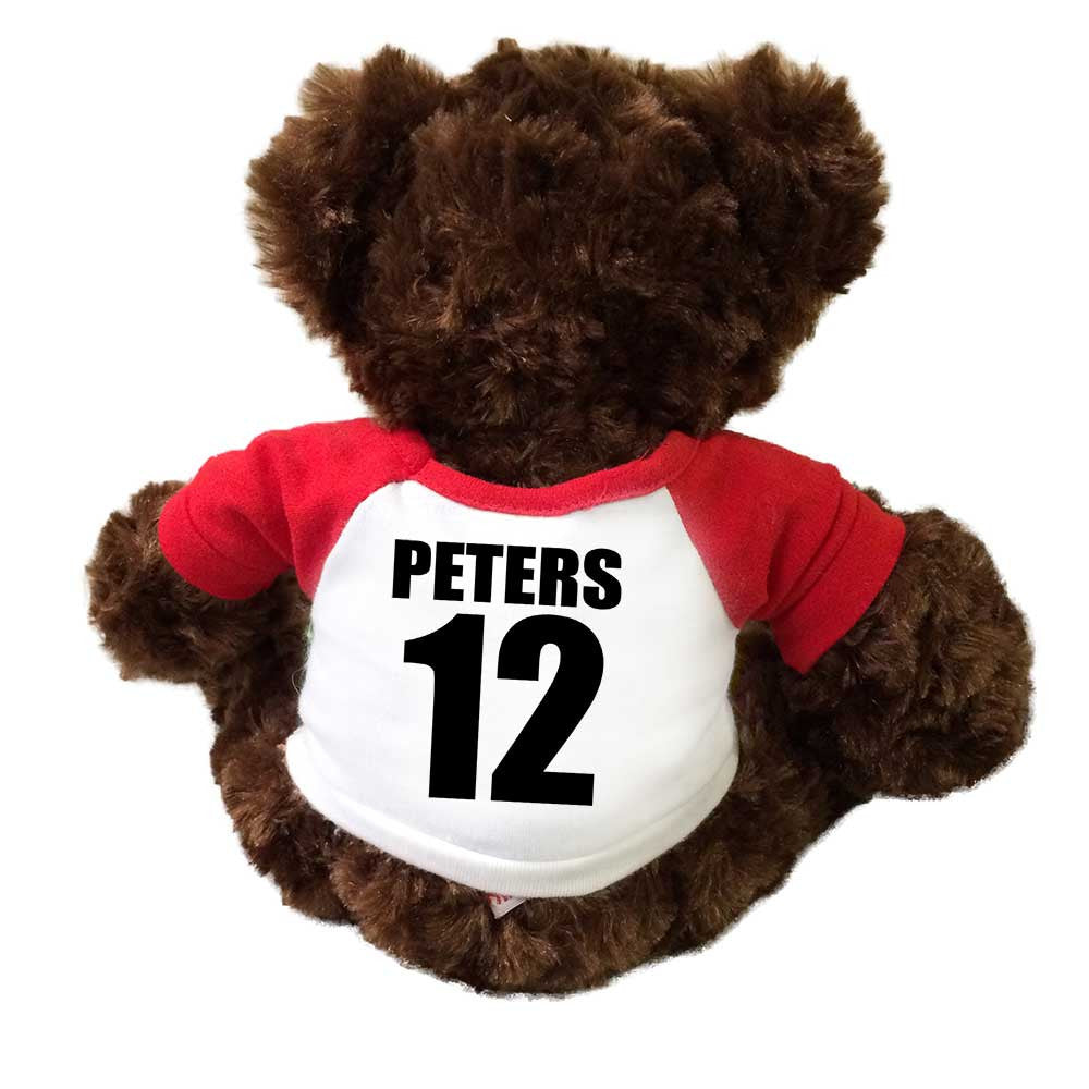 Personalized the back of your football teddy bear's shirt with player's name and number