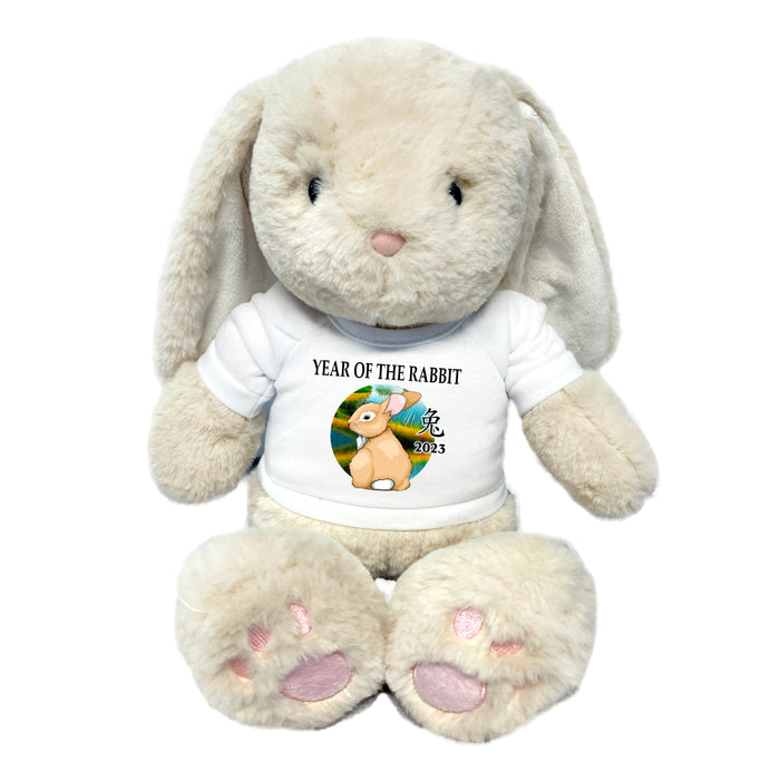 Year of the Rabbit 2023 Chinese Zodiac Stuffed Animal, 14 Inch Plush Cream Bunny
